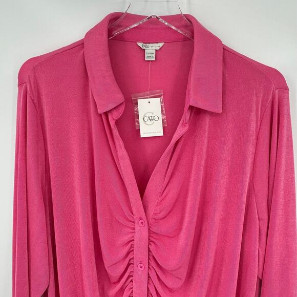 Cato blouse button front stretch ruched slinky travel pink 22W-24W NEW - Picture 2 of 7